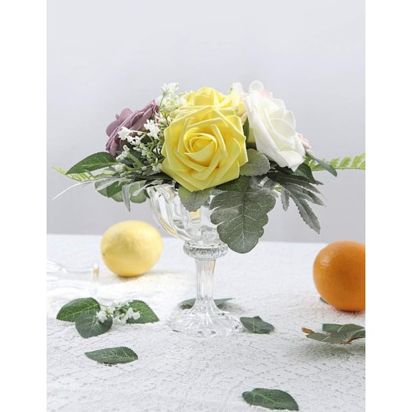 25 stk. Elfenbensfarvede Kunstige Skumroser med Stilke til Bryllupsbuketter, Festlige Midtpunkter, Arrangementer (Canary Yellow)