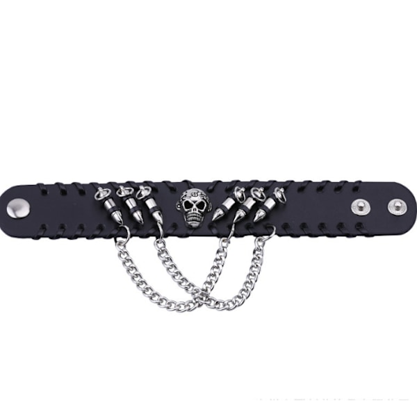 Punk Læder Manchet Armbånd Skull Design Armbånd Wristband A