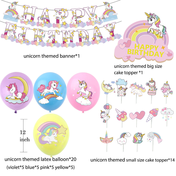 36st Unicorn set, Unicorn tema partyballonger, Unic