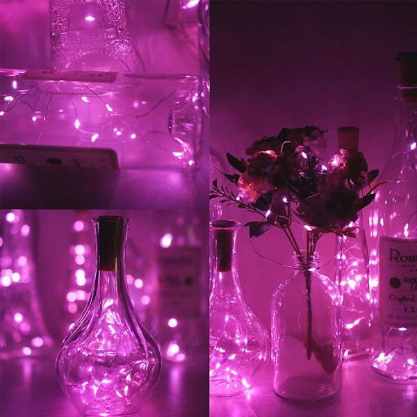 6-pack, 20 LED Flaskor Ljus Fairy String LED Ljus (rosa)