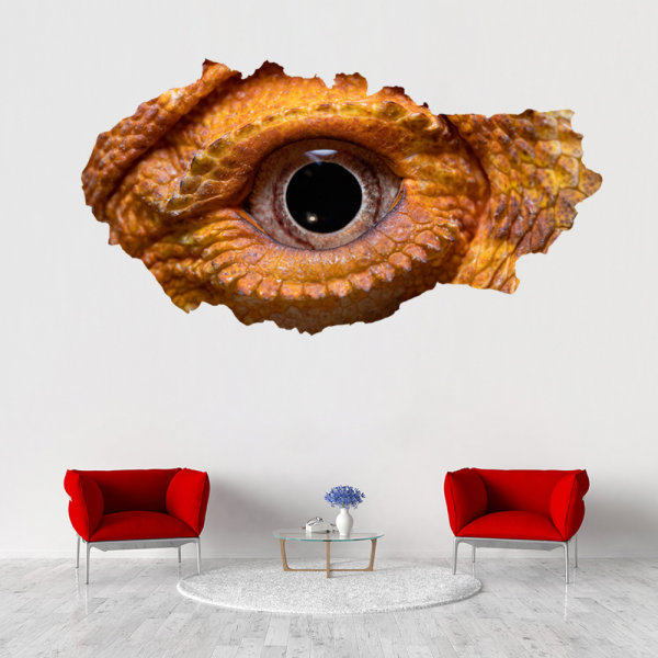 3D Broken Wall Vision Dinosaur Lizard Eyes Wall Sticker Livi