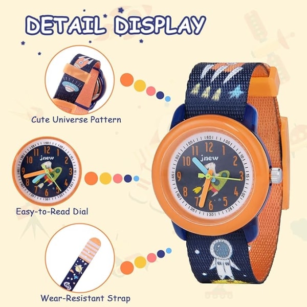 (Cosmic Star Orange) Barnklocka, Analog Klocka för Pojkar och Flickor,
