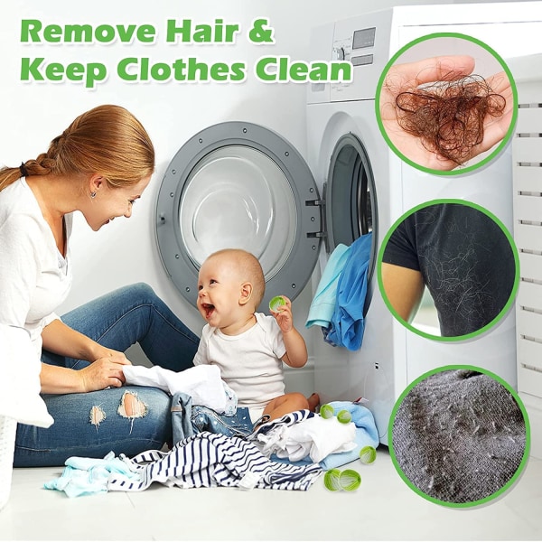 12st-Grön tvättmaskin hårborttagningsboll, ta bort djurhår en
