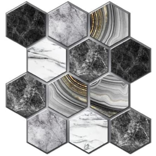 Självhäftande 3D Väggdekaler Tjocklek 0,4cm (Parti om 30x30cm med 4 stycken) - Marmorerad Grå Hexagon