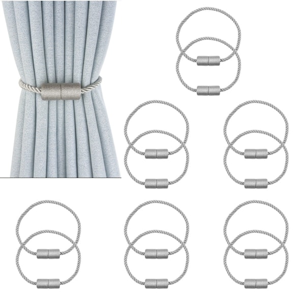 6 par grå magnetiske gardinholdere