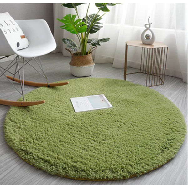 Round bath mat beige Ø 60 cm（Green），Solid color soft lamb velvet