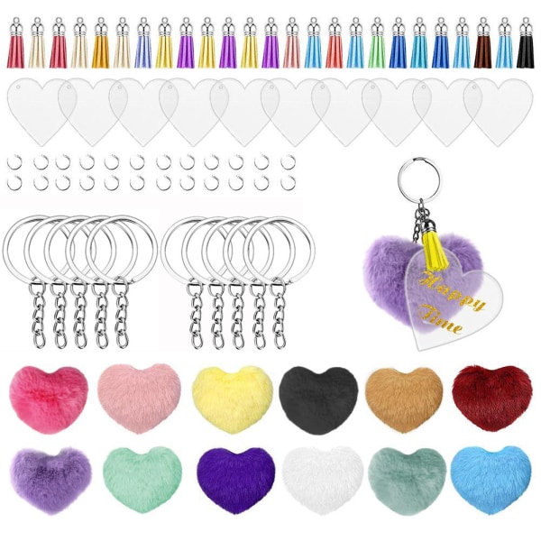 144 Pieces Clear Acrylic Heart Keychains Kit with Acrylic Heart