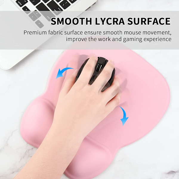 Pink - musemåtte med ergonomisk håndledsstøtte, 4mm memory foam pude