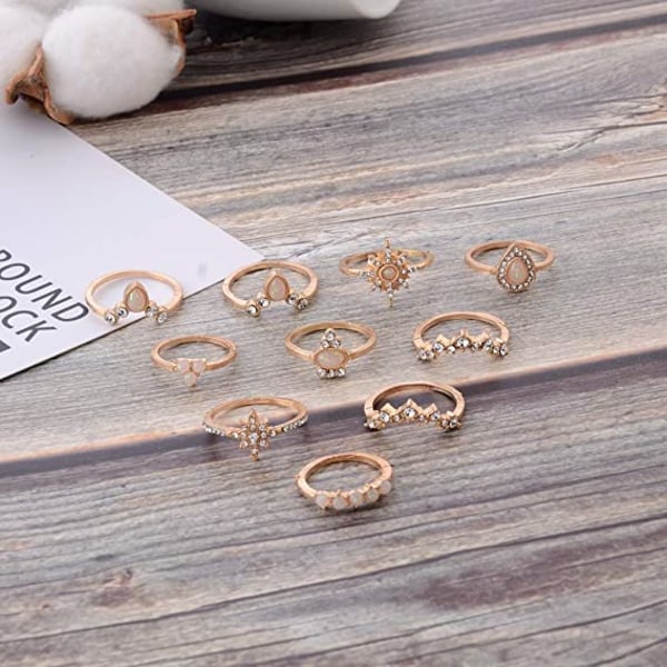 10 stk. kno-stacking ringe til kvinder, teenagere, piger, boho vintage