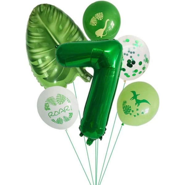 Dino 7-årsdagsballonger, barnfödelsedagsdekoration 7-årsdag