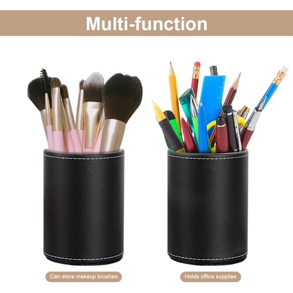 Læder skrivebord blyant pot, skrivebord pen holder skrivebord pen pot, rund PU L