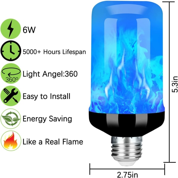 LED flammeeffekt pære, opgraderet 4 tilstande flimrende fi