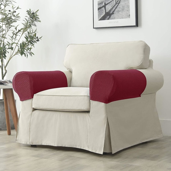 2 Stretch sofa armrests Full wrap sofa protector (red)