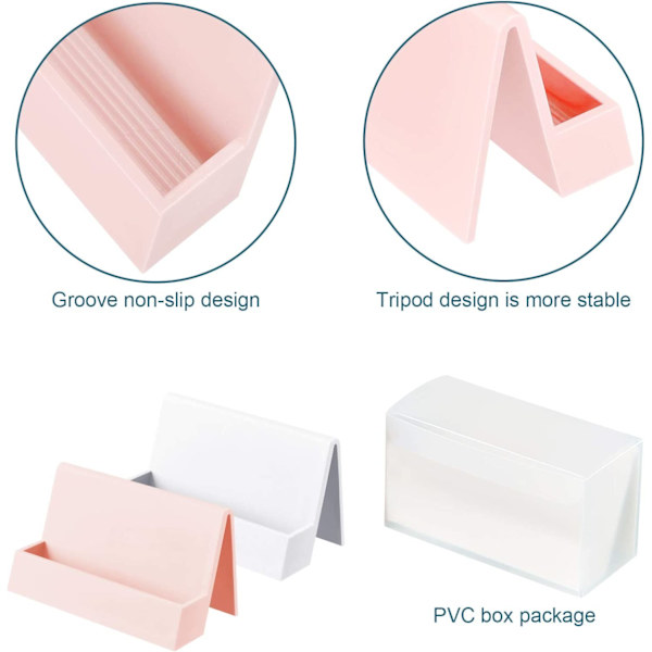 (Vit, Rosa) 2 stycken visitkortshållare för skrivbord Modern Plast