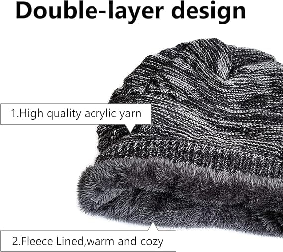 Dam Slouchy Mössa och Halsduk Set för Flickor Varm Stickad Vinter (Grå)