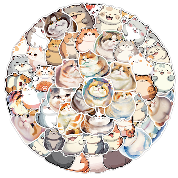 50 st klistermärken - Söta tjocka katt-doodle klistermärken