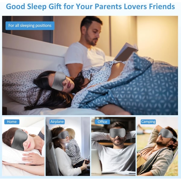 3D sovemaske for kvinner (grå), sovemaske rosa sovemaske, myk Br