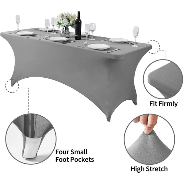 Grå 1,8 m Stretch Bordduk for Rektangulære Bord med Åpen Bakside, Spandex Rektangulære Borddekker for Utebord, Bryllup C