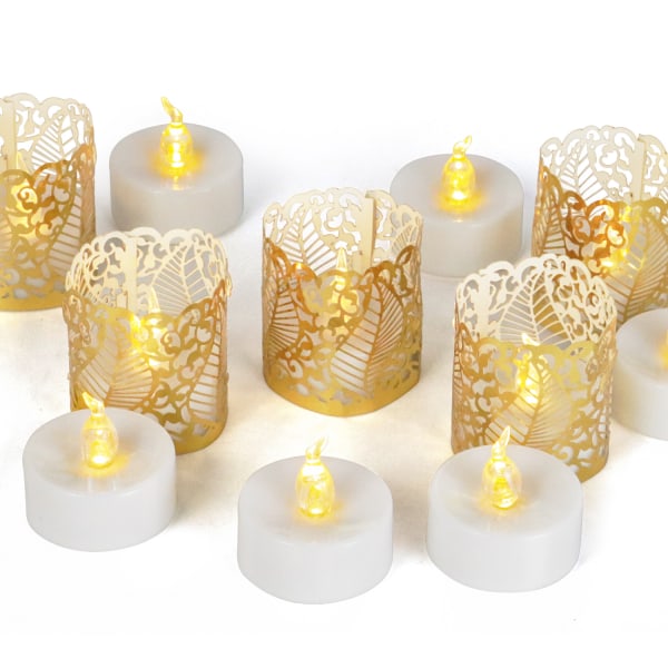 12 Pack Flameless LED Candles, Free 12 Pieces of Hollow Pattern P