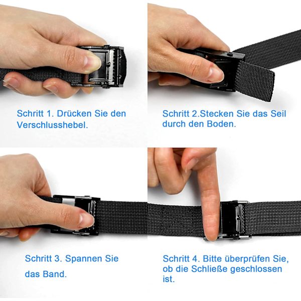 4 spændestropper 5m med spænde, 25mm strop, sort