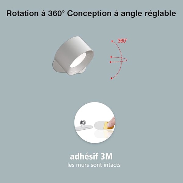1 stk (hvit) innendørs vegglampe, LED-vegglampe med USB-lading