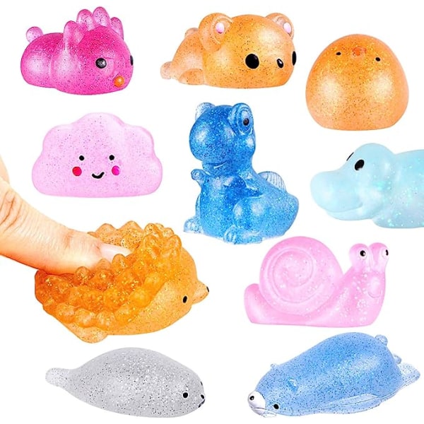 20 stk påskekurvfyll med squishy leker (tilfeldig stil), forhåndsfylte påskeegg med glitter mini myke dyr, squishy stressavlastningsleker for påskekurv