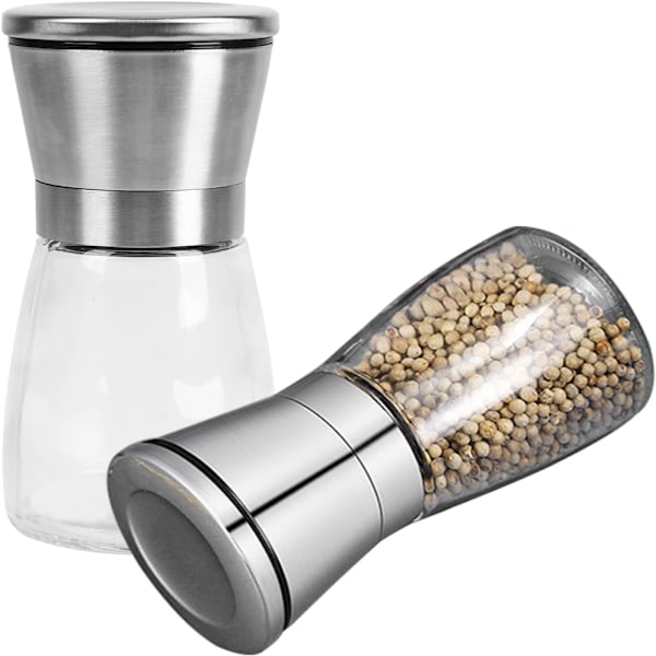 2 stk Manuell Pepperkvern, Krydderkvern (150 ml), Justerbar Keramisk og Rustfritt Stål Krydderkvern