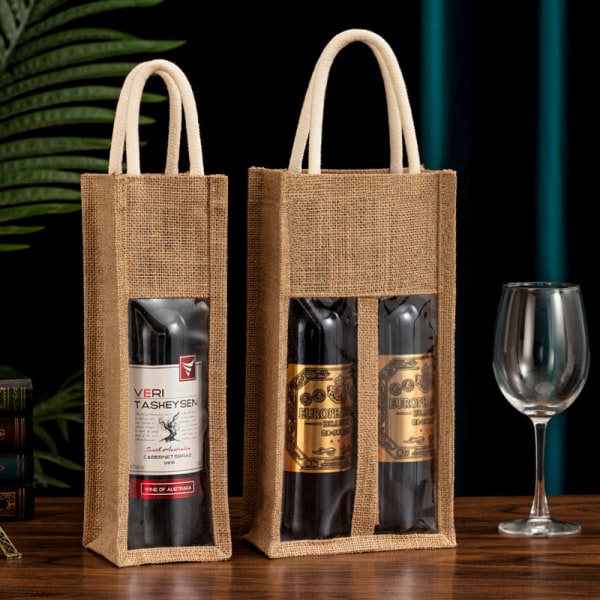 2 røde vinposer Spot vin gaveposer Transparent lin tote b