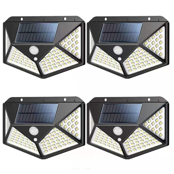 4-pack solcellslampor för utomhusbruk 100 LED solcellsladdningsbar vägglampa fyrsidig belysningskropp ljussensor