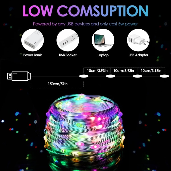 Fairy Lights RGB, 33 fot 100 LED-strenglys, synkronisert med Mus