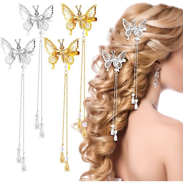 4 kpl (kulta + hopea) perhoshiuspanta, seos glitter B