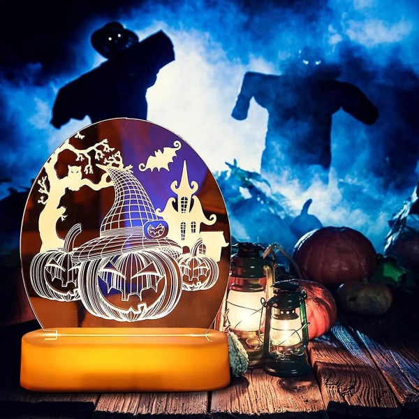 Halloween-bordlampe - Gresskar 3D LED-lys skrivebordslampe, fane