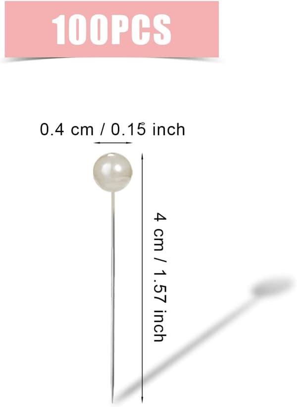 100 stk (hvite) sy nåler 4 cm, plast kulehode, rett