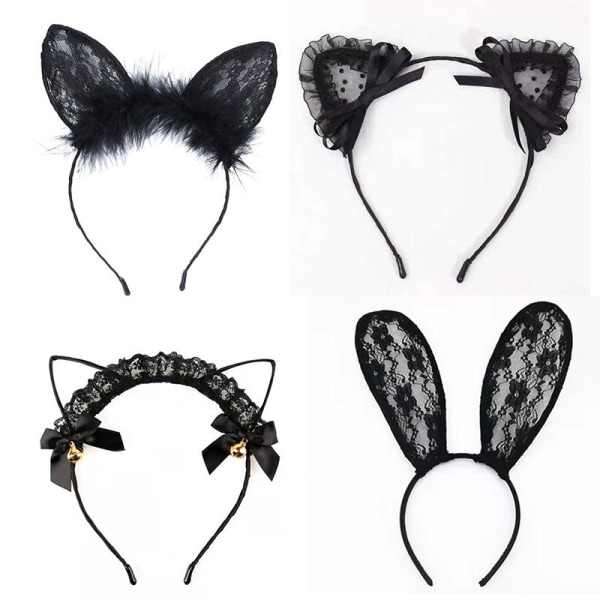 Cat's ears (Steamed cat-ear shaped bread) headband, 4-piece set