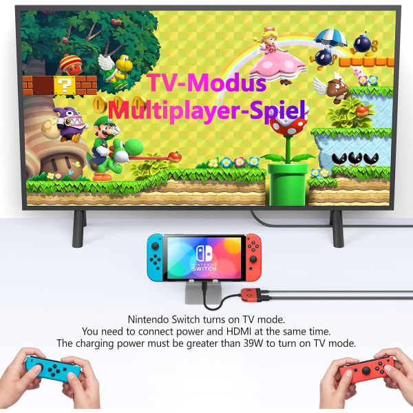 (Rød) Switch Dock for Nintendo Switch OLED, 3-i-1 TV-adapter med 4K HDMI, USB 3.0-port, 65W Type-C PD-lading, bærbar reiseadapter for Nintendo Switch/Switch OLED