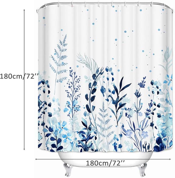 Bruseforhæng, stofbeklædning til bruseforhæng blå planter 180*180 cm polyester