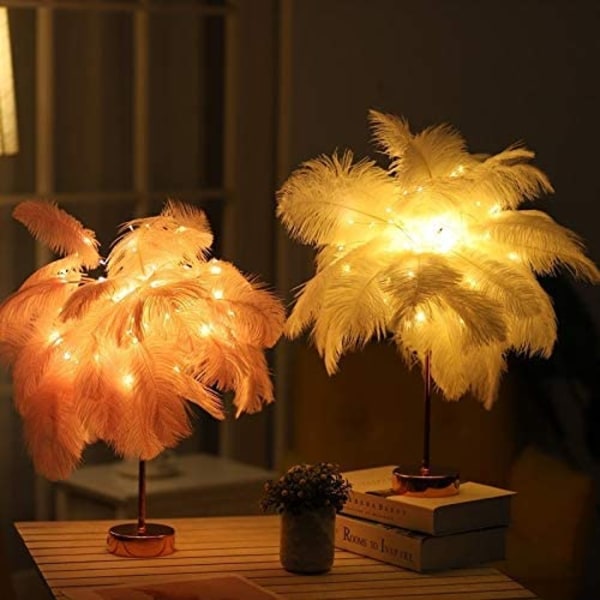 Strudsefjer Bordlampe Smedejerns Natlampe LED Kobber W