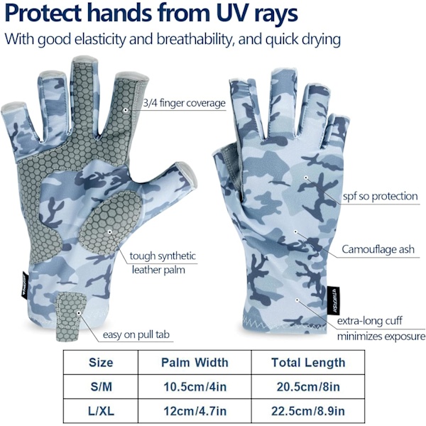 1 par fiskehandsker L/XL, grå, skridsikre camouflage jagthandsker