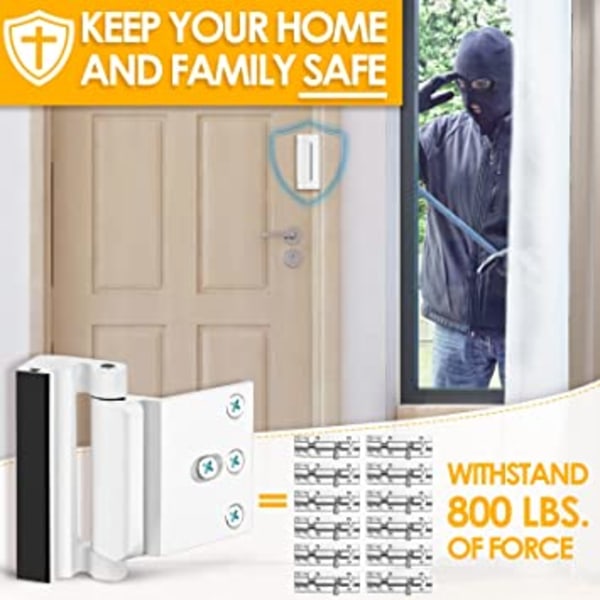 (hvit-2 pakke) Sikkerhetsdørlås for hjemmet, barnesikker dørforsterkning