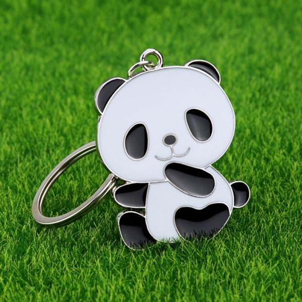 Pandabjørn med babynøkkelring sølvbelagt anheng