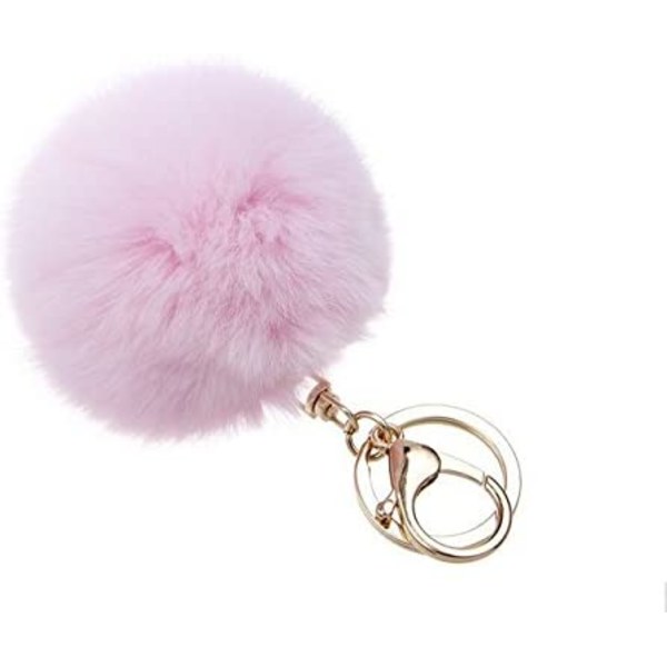Pompom nøkkelring i ekte kaninhår, myk å ta på Guara