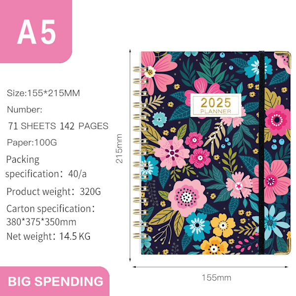 2025 Daily - Hardback Datert A5 Planlegger - Engelsk (A)