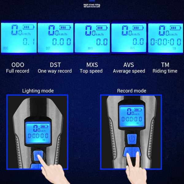 Cykelbelysningsgrupp med cykelhastighetsmätare, USB-laddningsbar cykelbelysning