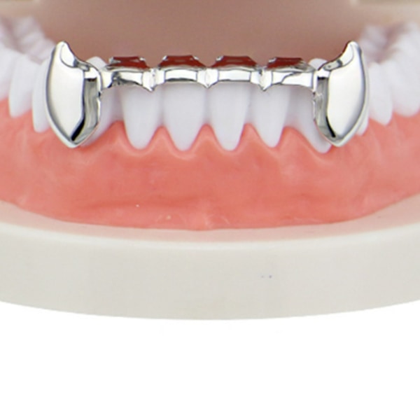 18k guldpläterade vampyr Dracula tänder 2 delar enkel tand