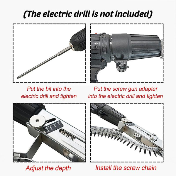 Automatisk skrutrekkerpistol og dyseadaptersett, tilpass elektrisk drill, trebearbeiding, dekorasjon