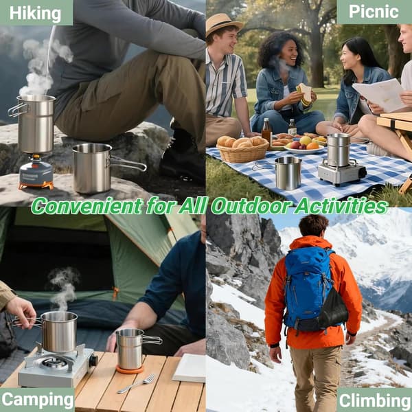 Sammenklappelige campingkopper Krus Campinggryde Kogegrej 304 med ventileret låg, rustfrit stål til backpacking