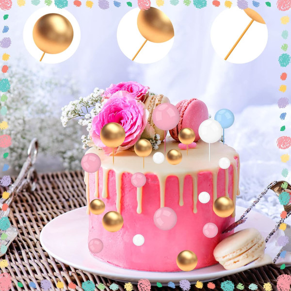 (Hvit + Gull + Rosa) Ball topper, 108 mini kake toppers, kake dekorasjon ball cup cake topper, DIY insert kake topper for dessert kake dekorasjon, bryllupsdekorasjon