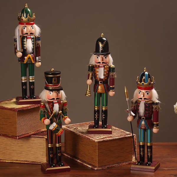 Træ Nøddeknækker, 30 cm Høj Jule Dekorative Nøddeknækker, Nøddeknækker Soldat Figur, Træ Nøddeknækker Dekor Statuer, Jule Nøddeknækker Dekor（4）