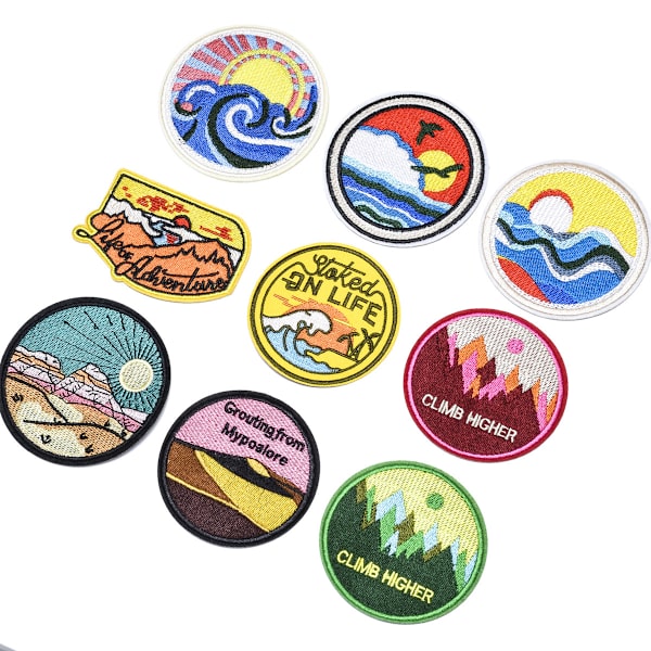 9 pak runde broderede patches, dekorative