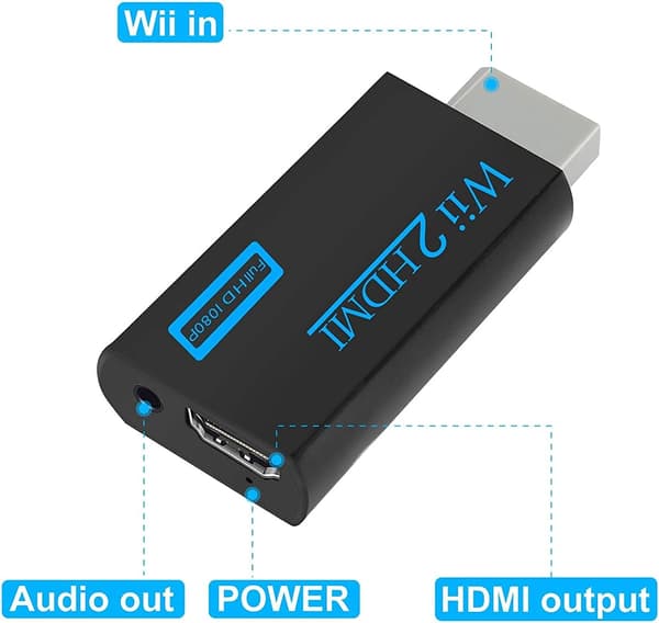 Wii til HDMI-konverter, Full HD 1080P videoadapterkonverter med